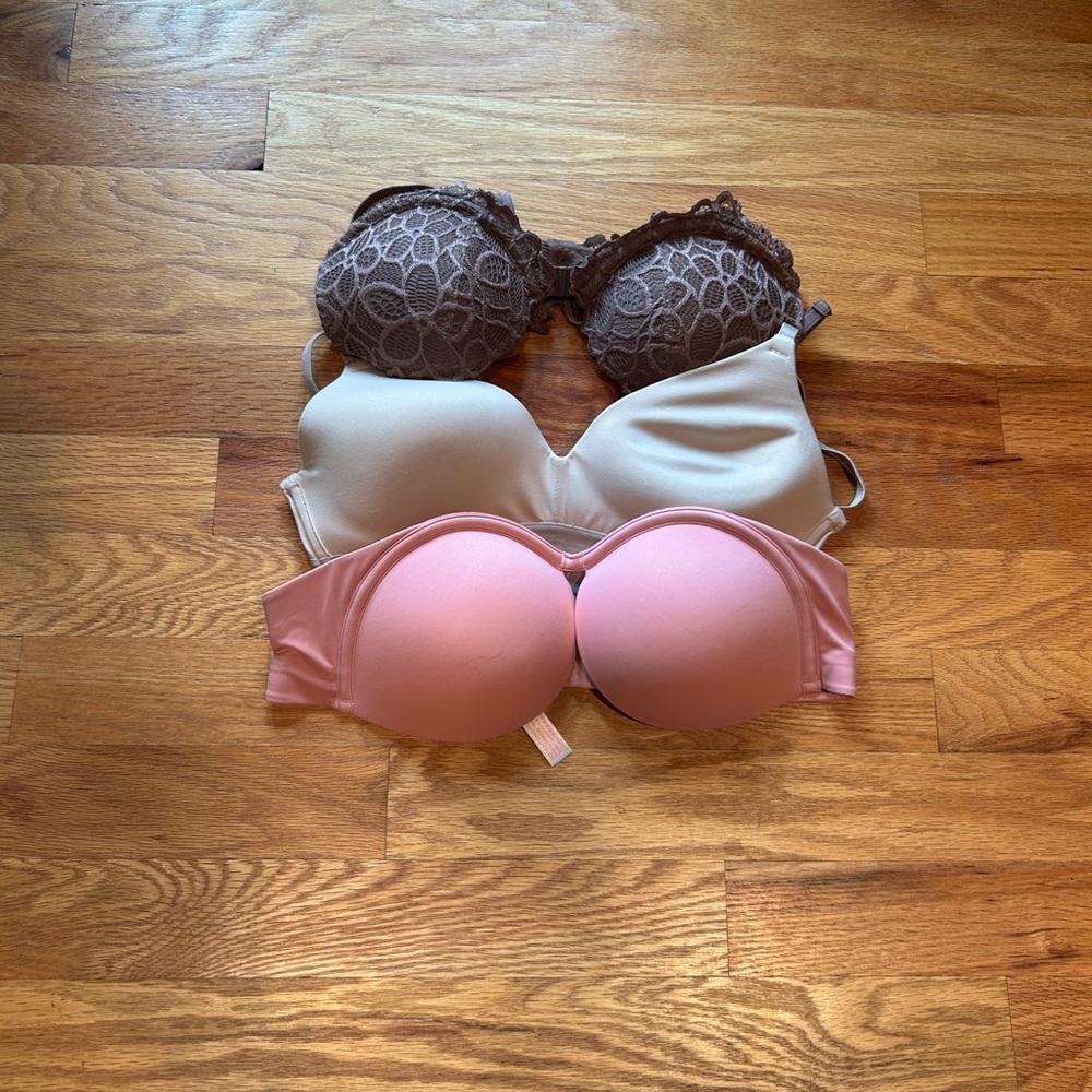 PINK Victoria's Secret Brown, Cream, and Pink Bra Trio